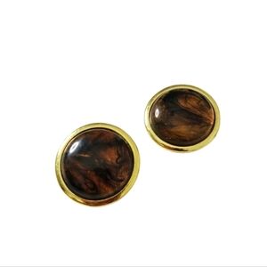 Vintage Clip Earrings LCI Liz Claiborne Deep Brown Amber w/Gold Tone Back Granny